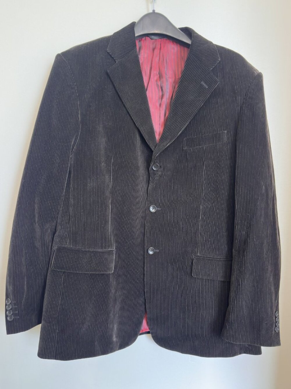ITALIAN HAND MADE VELVET CORDUROY SUIT JACKET MEN'S BLACK XL